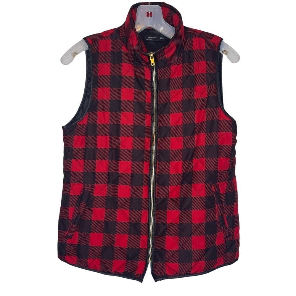 Mango Red & Black‎ Buffalo Plaid Zip Up Vest Women's Small